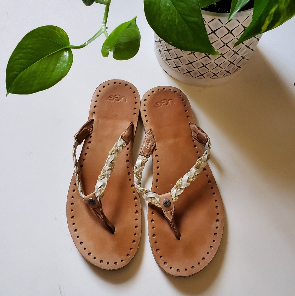 UGG White/Tan Sandals - Size W9